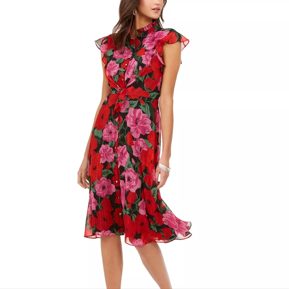 Julia Jordan Floral-Print Flutter-Sleeve Dress.